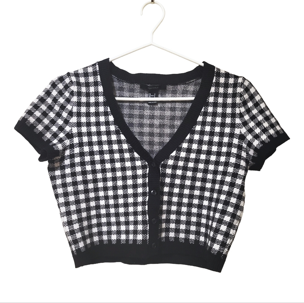 Forever 21 Black and White Checkered Pattern Cardigan